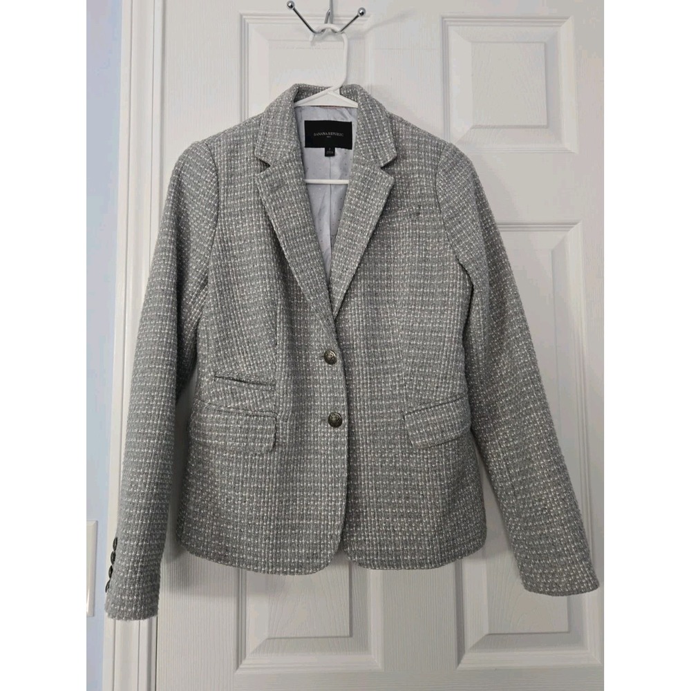 Banana Republic Women's Size 2 Grey Tweed Two Button Blazer Jacket